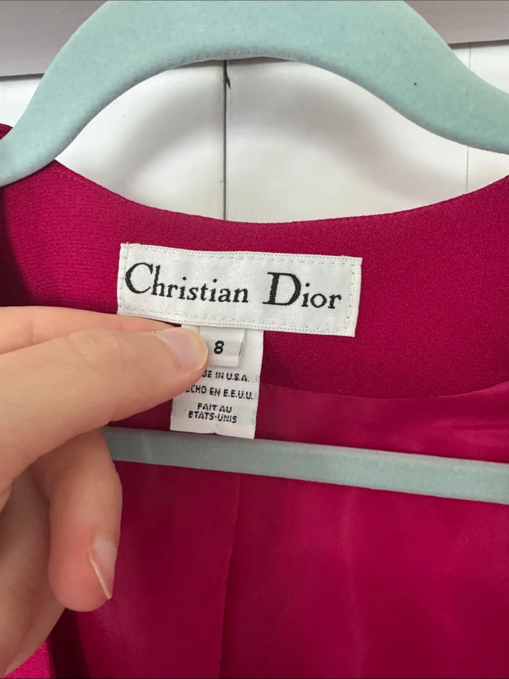 Dior Women's Magenta Pink Asymmetrical-Neck Button Jacket